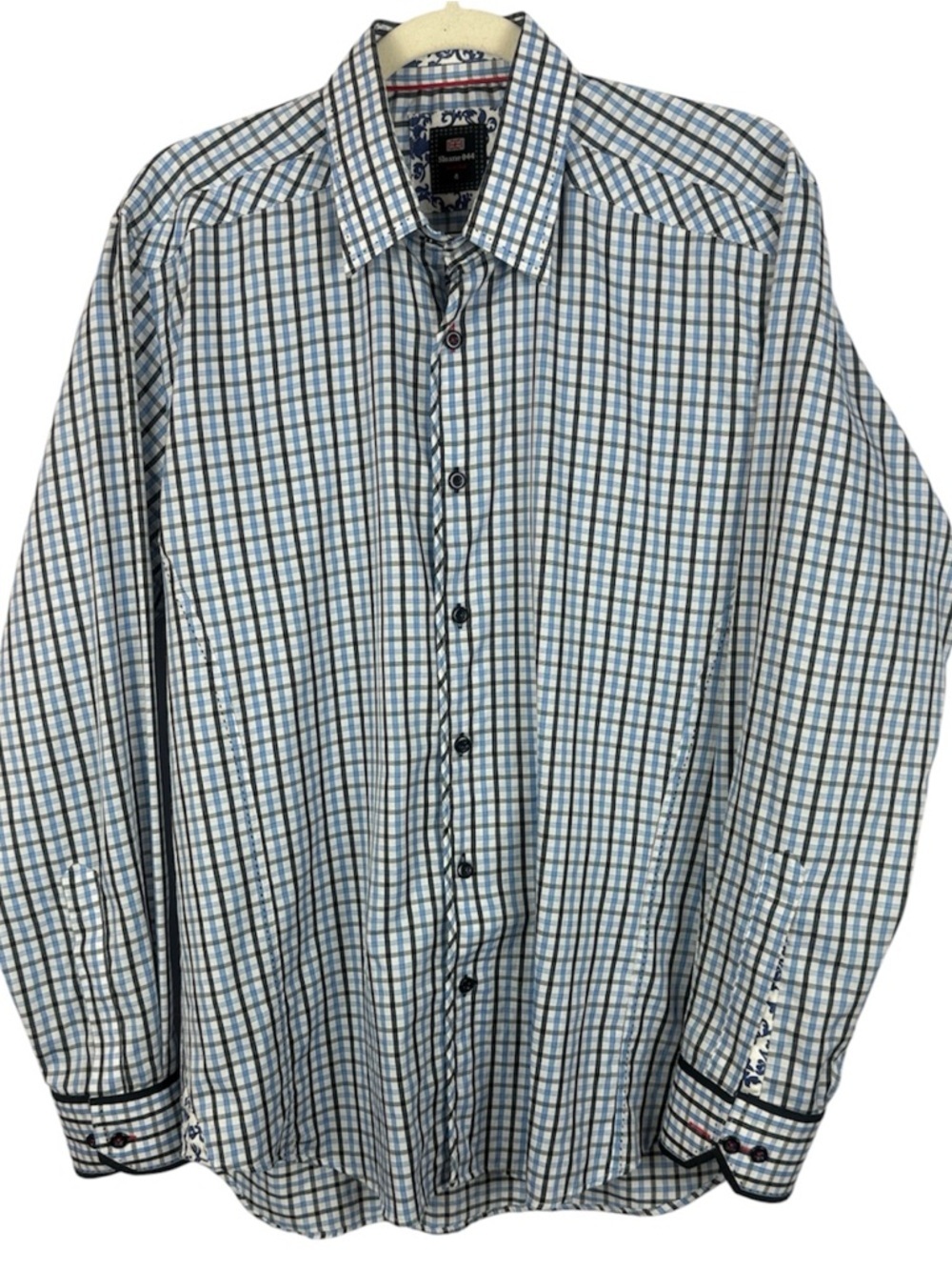 Sloane 044 Shirt Club Cotton Blend Men's Blue White Plaid Button-Down XL Shirt